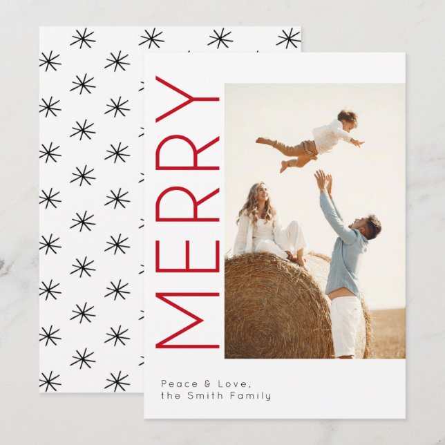 Festividades Cartão com fotos da Família de Feliz Natal Minimal (Frente/Verso)