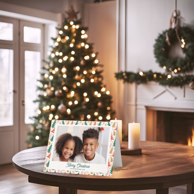 Festividades Cartão com fotos da Família Feriado em Árvore de N (Retro Christmas Trees Holiday Photo card)