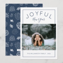 Cartão com fotos de Ano Novo | Azul Marinho