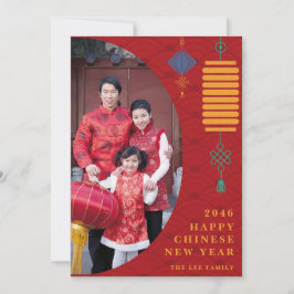 Festividades Cartão com fotos de Ano Novo Chinês Vermelho Tradi