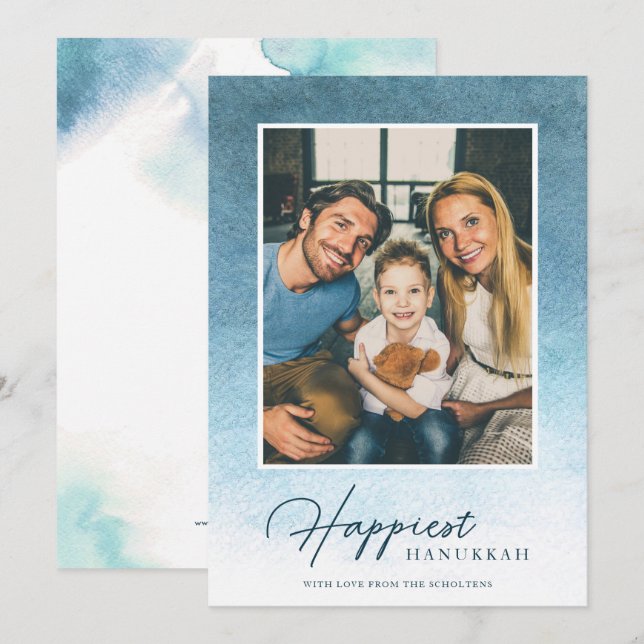 Festividades Cartão com fotos de Chanucá bonito Ombre Watercolo (Frente/Verso)