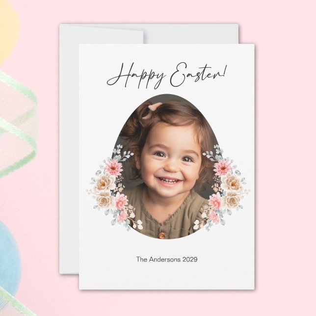 Festividades Cartão com fotos de felz pascoa com quadro de ovo  (Happy Easter Photo Card with Floral Egg Frame)