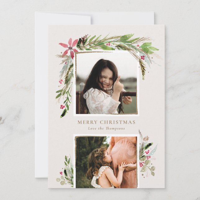 Festividades Cartão com fotos de Feriado de inverno em Aquarela (Frente)