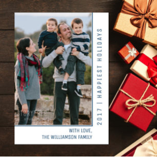 Festividades Cartão com fotos de Feriado de Linha Simples Azu
