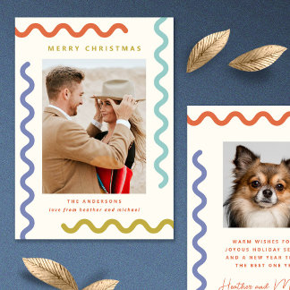 Festividades Cartão com fotos de Feriado Único do Modern Squigg