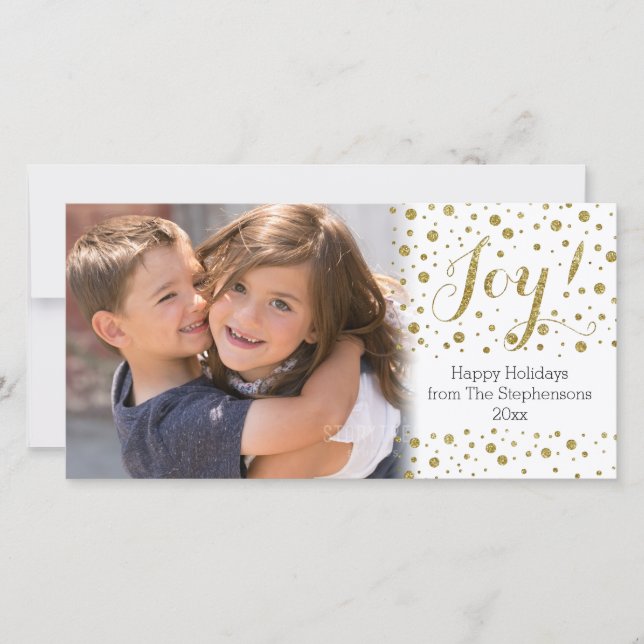 Festividades Cartão com fotos de Férias de Joy Confetti Dourado (Frente)