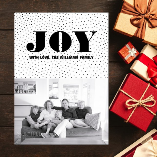 Festividades Cartão com fotos de Férias de Joy Starred | Preto (Starred Joy Holiday Photo Card - Black)