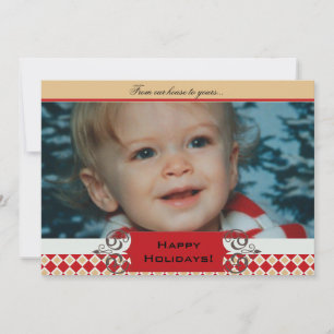 Festividades Cartão com fotos de Férias Red e Tan Argyle