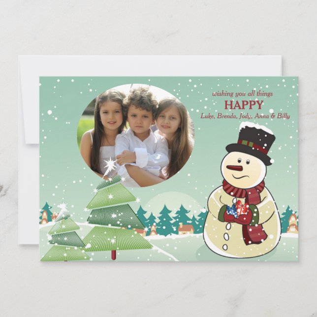 Festividades Cartão com fotos de Férias Snowman (Frente)