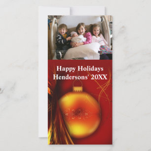 Festividades Cartão com fotos de fundo vermelho Bauble Dourado