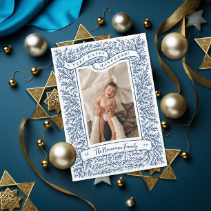 Festividades Cartão com fotos de Hanukkah Azul Escuro e Bonito