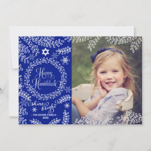 Festividades Cartão com fotos de Hanukkah da Folhagem Azul