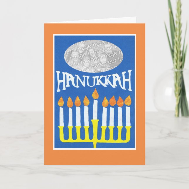 Festividades Cartão com fotos de Hanukkah personalizável, Menor (Frente)