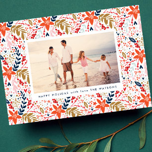 Festividades Cartão com fotos de Natal Bonito Bright Floral