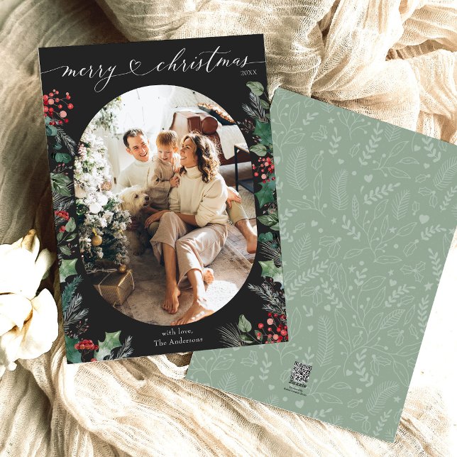 Festividades Cartão com fotos de Natal Clássico Preto Branco Fe (Criador carregado)