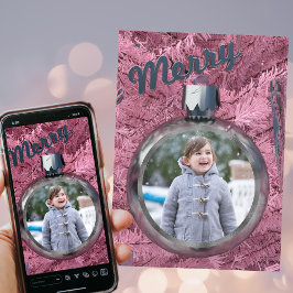 Festividades Cartão com fotos de Natal de Bauble, cor-de-rosa f