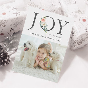 Festividades Cartão com fotos de Natal de Joy Floral Elegante