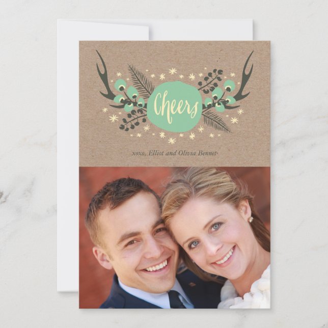 Festividades Cartão com fotos de Natal de Pinho, Berries (Frente)