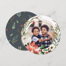 Cartão com fotos de Natal de Poinsettia Wreath