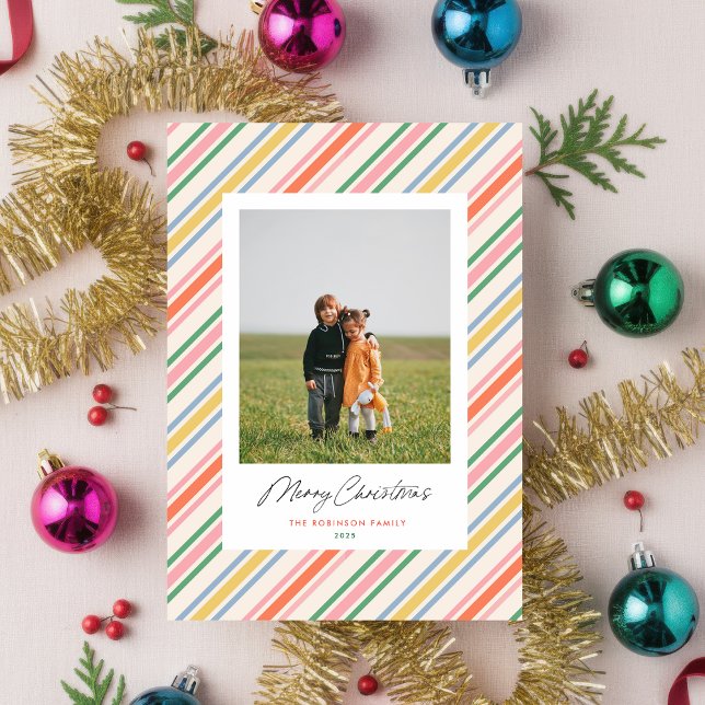 Festividades Cartão com fotos de Natal do Chic Joyful Stripes (Chic Joyful Stripes Holiday Photo card
)