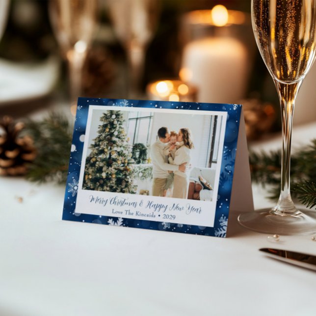 Festividades Cartão com fotos de Natal Dobrado com Floco de Nev (Criador carregado)