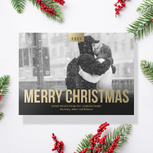 Festividades Cartão com fotos de Natal Elegante Dourado e Feliz
