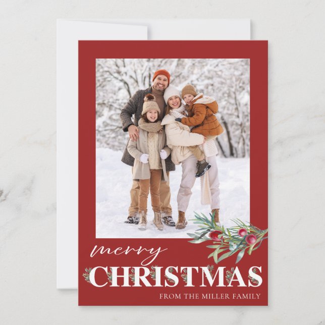 Festividades Cartão com fotos de Natal Elegante Verde Feliz (Frente)