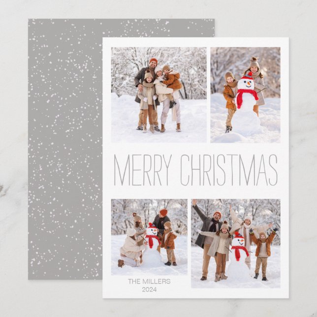 Festividades Cartão com fotos de Natal Feliz de inverno Branco (Frente/Verso)