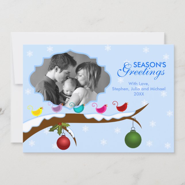 Festividades Cartão com fotos de Natal para Pássaros Coloridos (Frente)