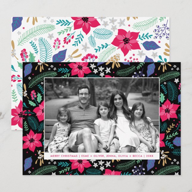 Festividades Cartão com fotos de Natal Pink Magic Poinsettia (Frente/Verso)