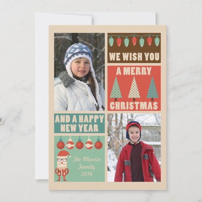 Festividades Cartão com fotos de Natal retrógrado (Frente)