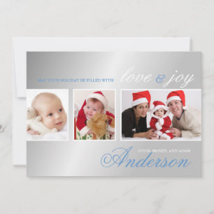 Festividades Cartão com fotos de Natal Triplo com Amor e Joy