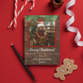 Festividades Cartão com fotos de pinheiro e madeira de Natal