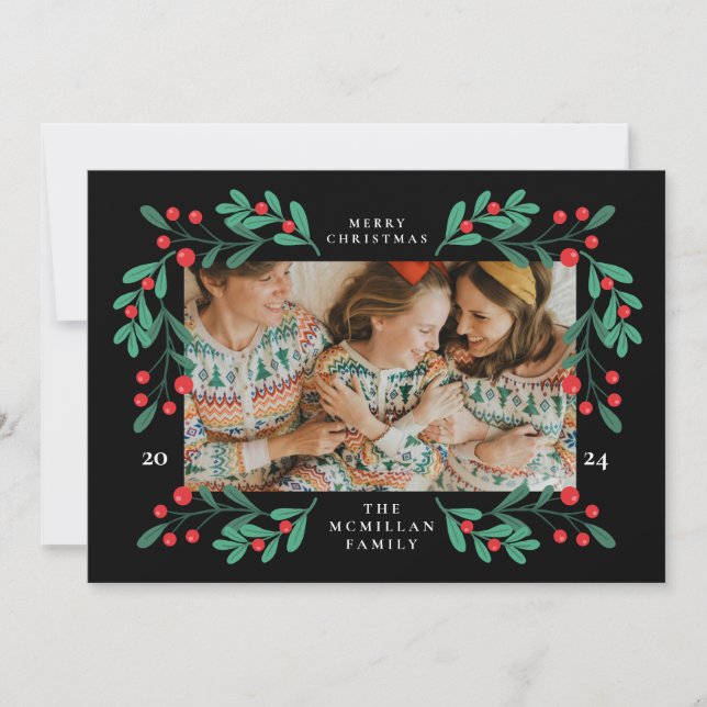 Festividades Cartão com fotos de Quadro de Natal Floral Clássic (Frente)
