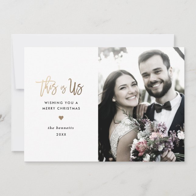 Festividades Cartão com fotos de Script Moderno Feliz Natal (Frente)