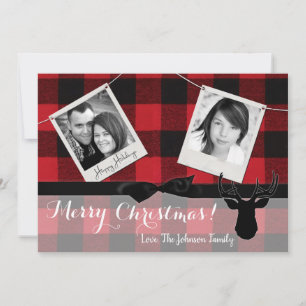 Festividades cartão com fotos de veados XMAS Vermelho Xadrez Pr