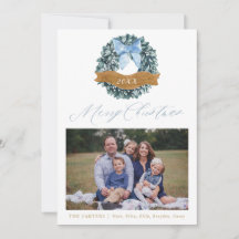 Cartão com fotos de Wreath de Natal Azul