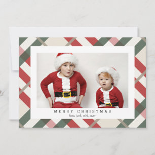 Festividades Cartão com fotos de Xadrez Beige Tartan para o Nat