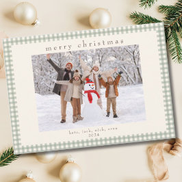 Festividades Cartão com fotos de Xadrez Gingham Verde para o Na
