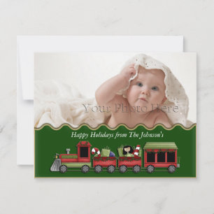 Festividades Cartão com fotos do trem de Natal Verde