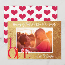 Cartão com fotos Feliz dia de os namorados Gold Fo