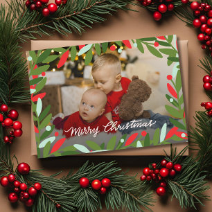 Festividades Cartão com fotos Flat de Wreath de Natal