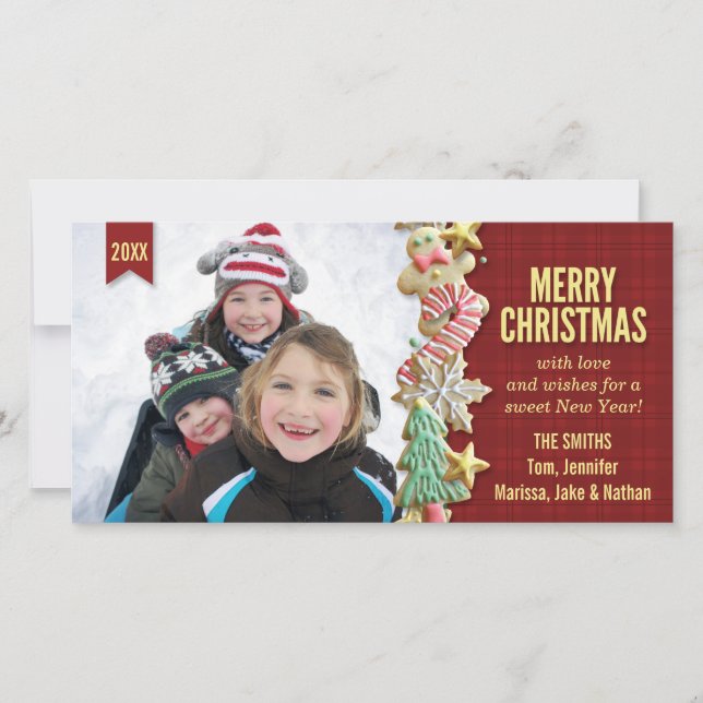 Festividades Cartão com fotos Personalizado de Xadrez Vermelha  (Frente)