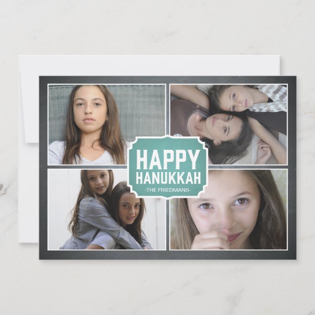 Festividades Cartão com fotos quadro azul de Hanukkah do quadro (Frente)