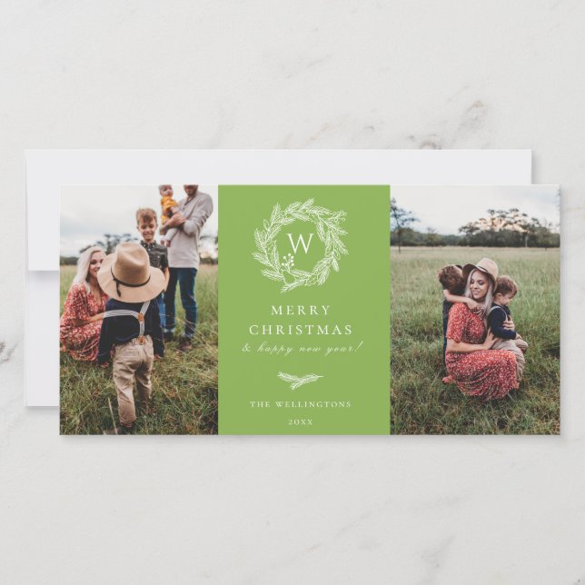 Festividades Cartão com fotos Verde de Feriado 2 na Verruga do  (Frente)