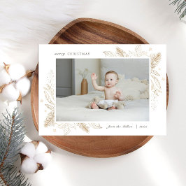 Festividades Cartão da Família de Natal de Foto Elegante Dourad