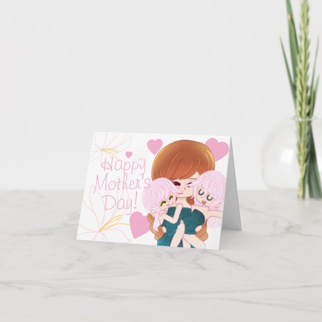 Festividades Cartão da Mãe de Desenho com os Gêmeos (Frente)