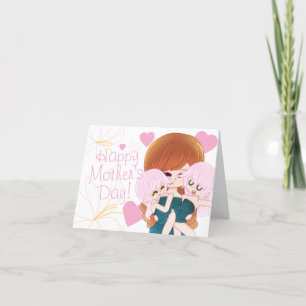 Festividades Cartão da Mãe de Desenho com seus Gêmeos