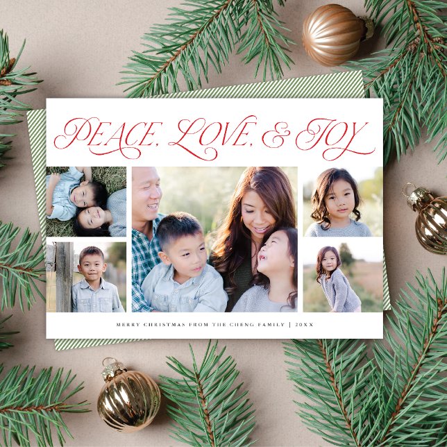 Festividades Cartão de 5 fotos de Natal Elegante Paz Amor Alegr (Criador carregado)