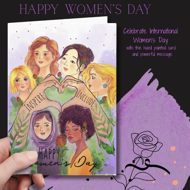 Festividades Cartão de A (Women's Day Purple Watercolor Card  Give to Gain)